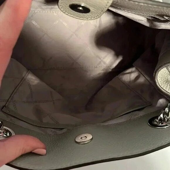 MICHAEL KORS CONVERTIBLE GREY PEBBLED CROSSBODY PURSE SHOULDER BAG SILVER ACCENT - Picture 7 of 12